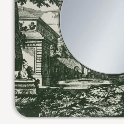 Fornasetti Specchi Di Design^Cornice Con Specchio Piano Giardino Settecentesco Verde/Avorio
