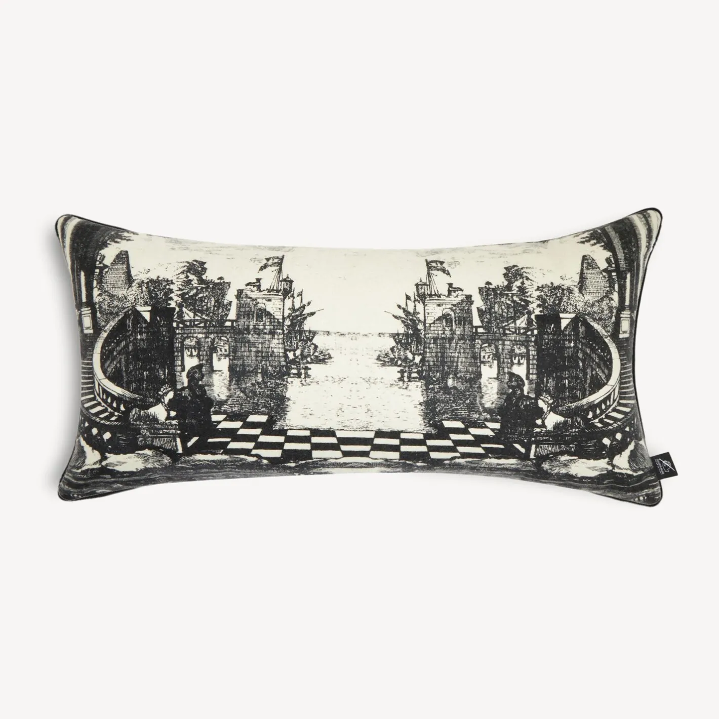 Fornasetti Cuscini^Cuscino In Cashmere Giardino Settecentesco Avorio/Nero