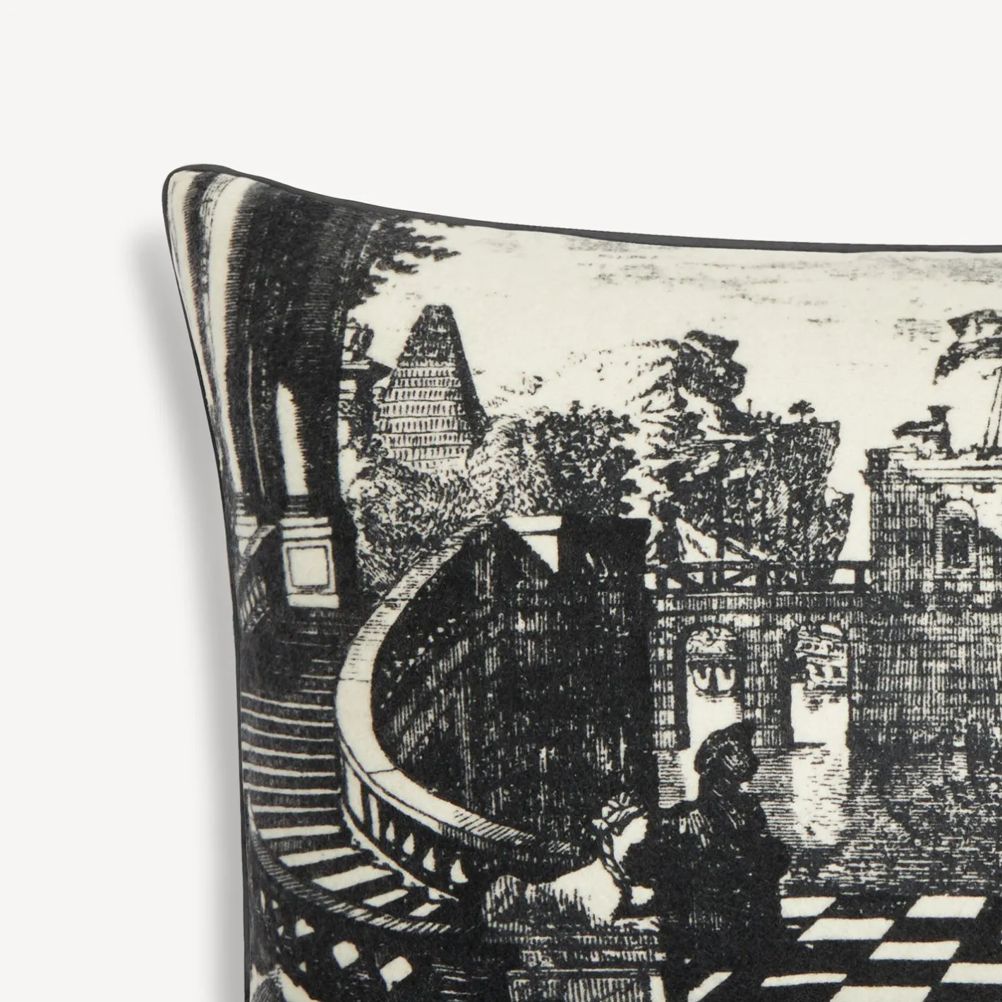 Fornasetti Cuscini^Cuscino In Cashmere Giardino Settecentesco Avorio/Nero