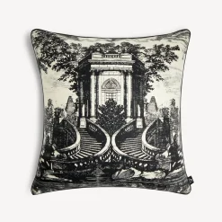 Fornasetti Cuscini^Cuscino In Cashmere Giardino Settecentesco Avorio/Nero