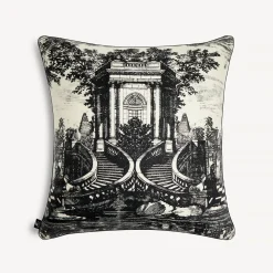 Fornasetti Cuscini^Cuscino In Cashmere Giardino Settecentesco Avorio/Nero