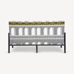 Fornasetti Salotti^Divano Da Esterno Facciata Quattrocentesca Bianco/Nero/Giallo