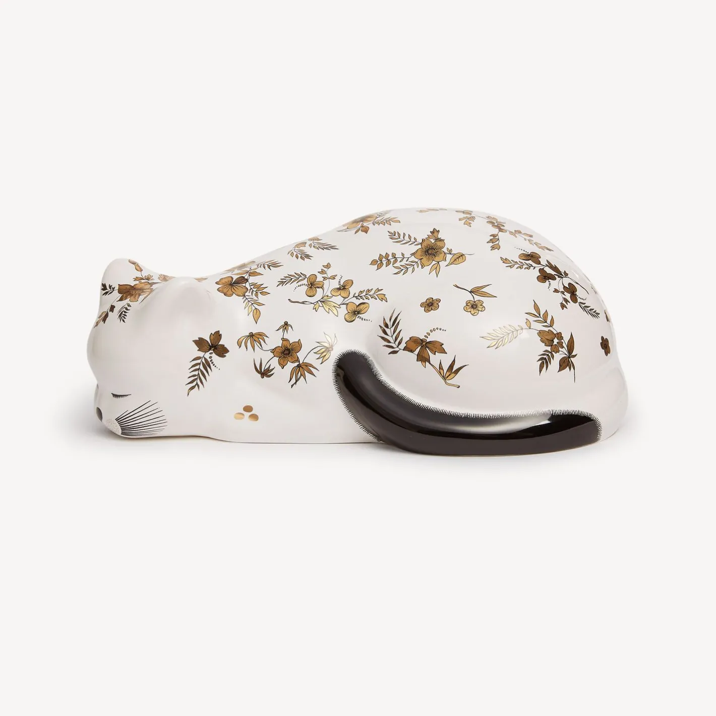 Fornasetti Gatti In Ceramica^Gatto Fiorato Bianco/Nero/Oro