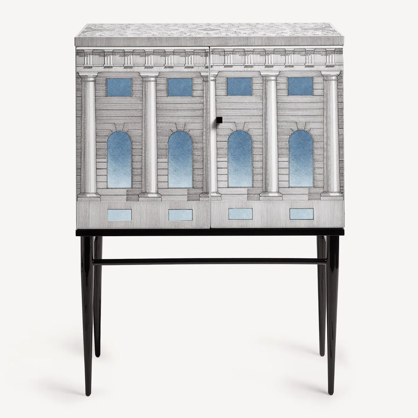 Fornasetti Armadietti^Madia Piccola Rialzata Architettura Celeste Bianco/Nero/Azzurro
