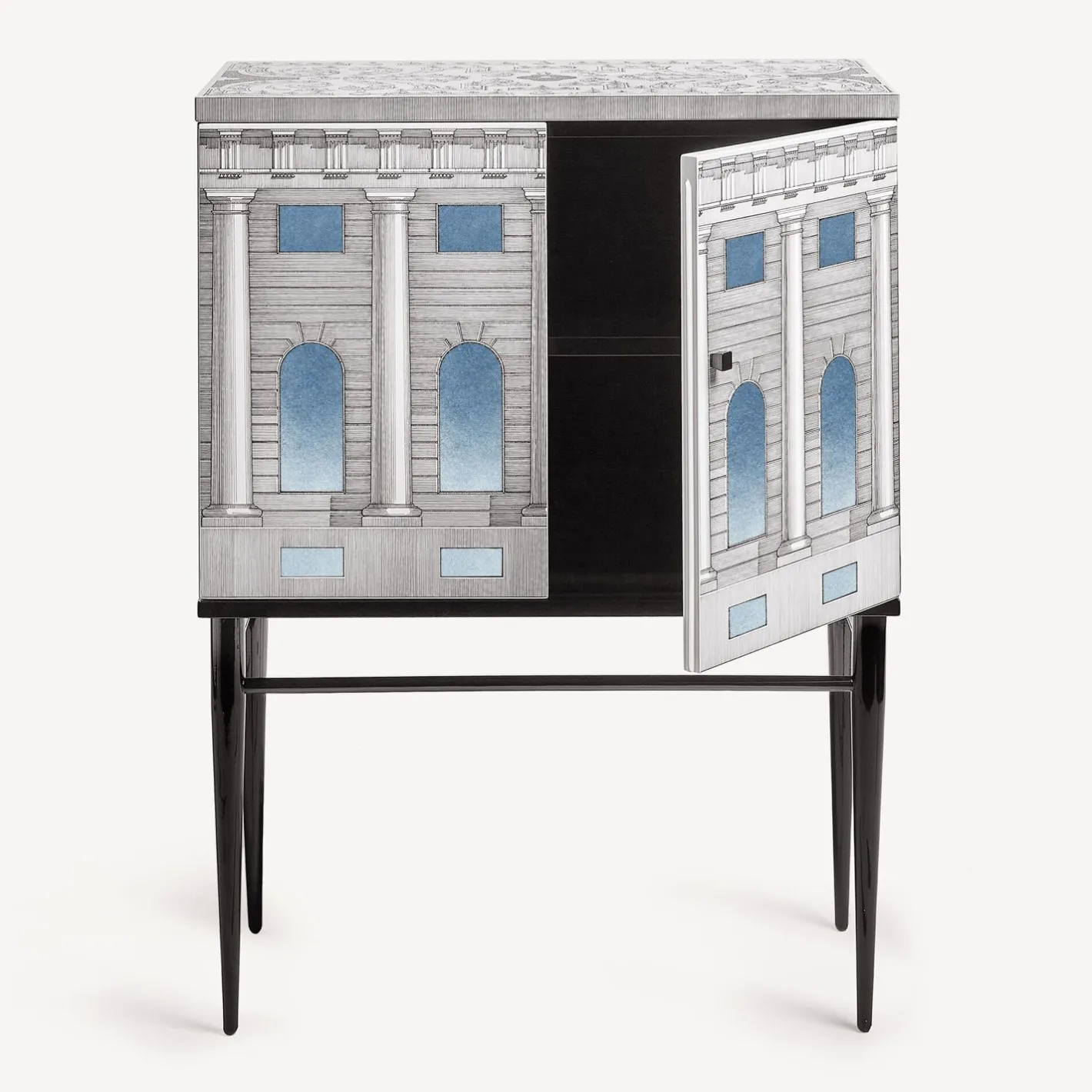 Fornasetti Armadietti^Madia Piccola Rialzata Architettura Celeste Bianco/Nero/Azzurro