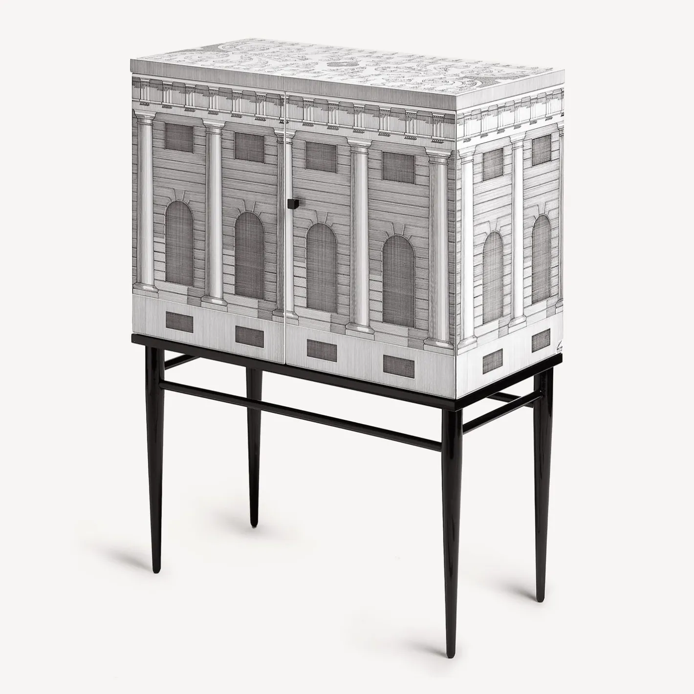 Fornasetti Armadietti^Madia Piccola Rialzata Architettura Bianco Nero