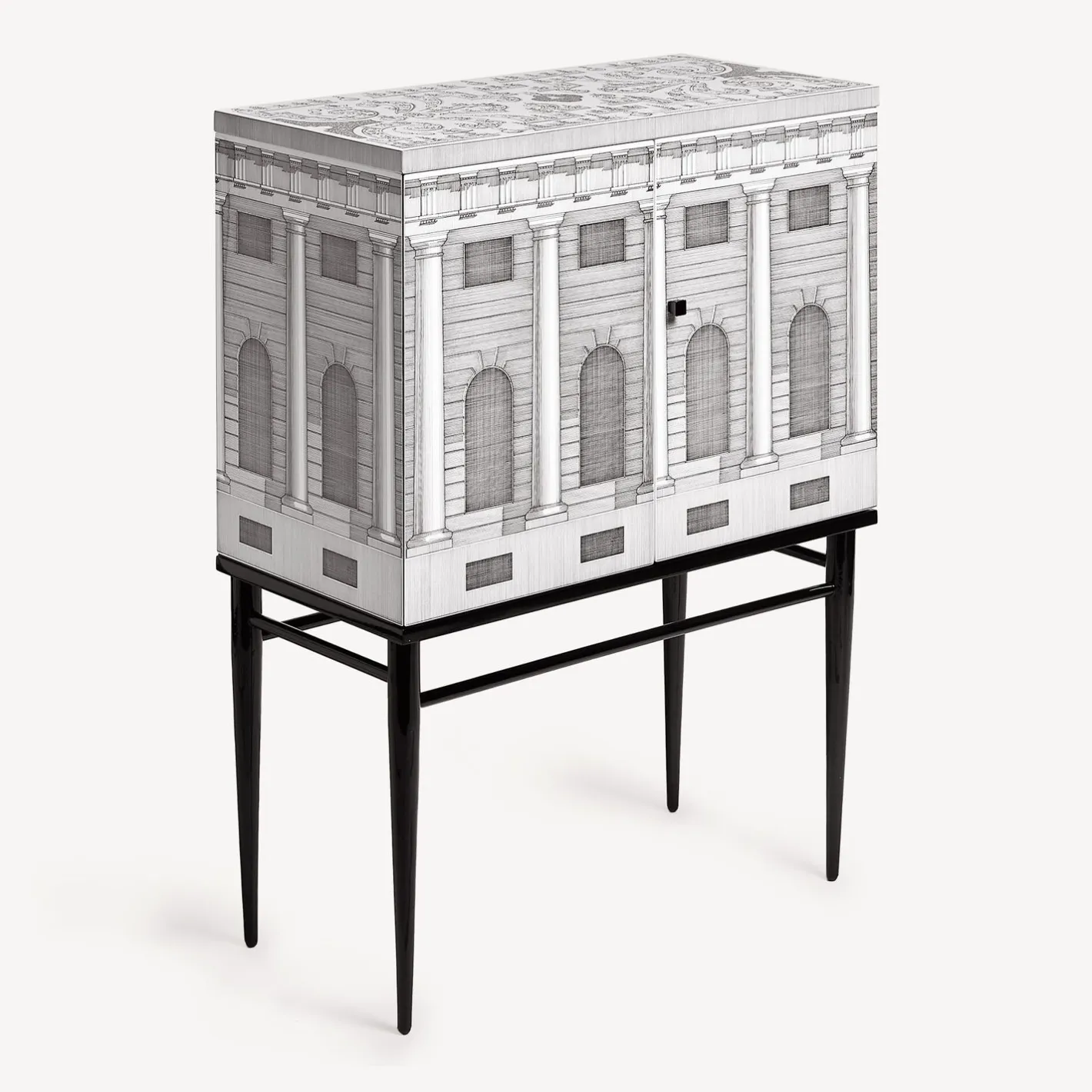Fornasetti Armadietti^Madia Piccola Rialzata Architettura Bianco Nero