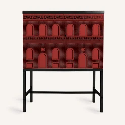 Fornasetti Armadietti^Madia Piccola Rialzata Facciata Quattrocentesca Rosso Nero