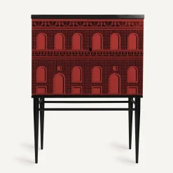 Fornasetti Armadietti^Madia Piccola Rialzata Facciata Quattrocentesca Rosso Nero