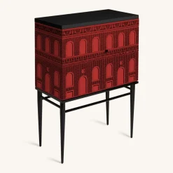 Fornasetti Armadietti^Madia Piccola Rialzata Facciata Quattrocentesca Rosso Nero