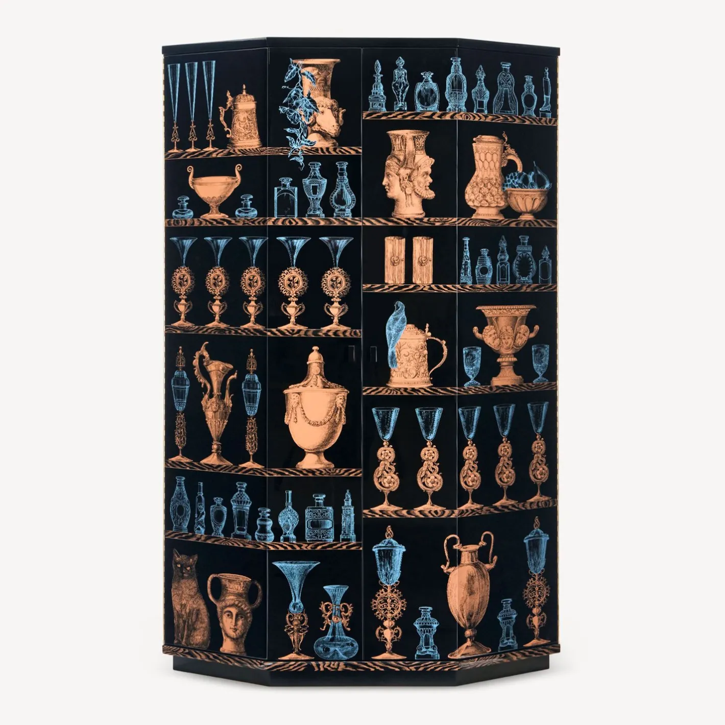 Fornasetti Armadi Curvi^Mobile Bar Curvo Poliedrico Vasi Multicolore