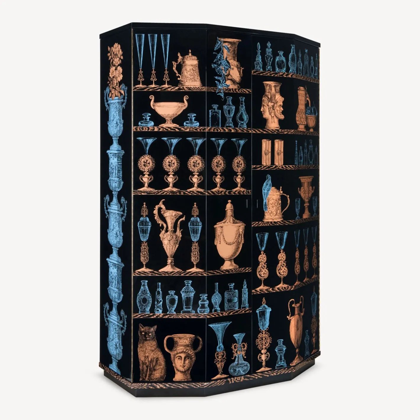 Fornasetti Armadi Curvi^Mobile Bar Curvo Poliedrico Vasi Multicolore