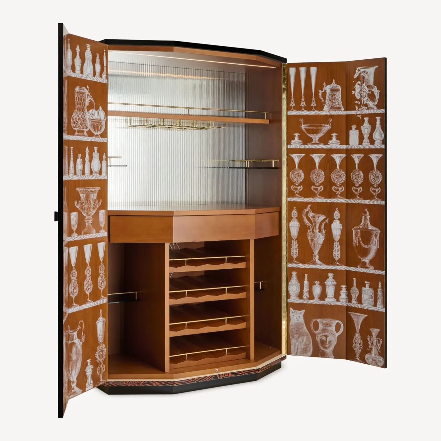 Fornasetti Armadi Curvi^Mobile Bar Curvo Poliedrico Vasi Multicolore