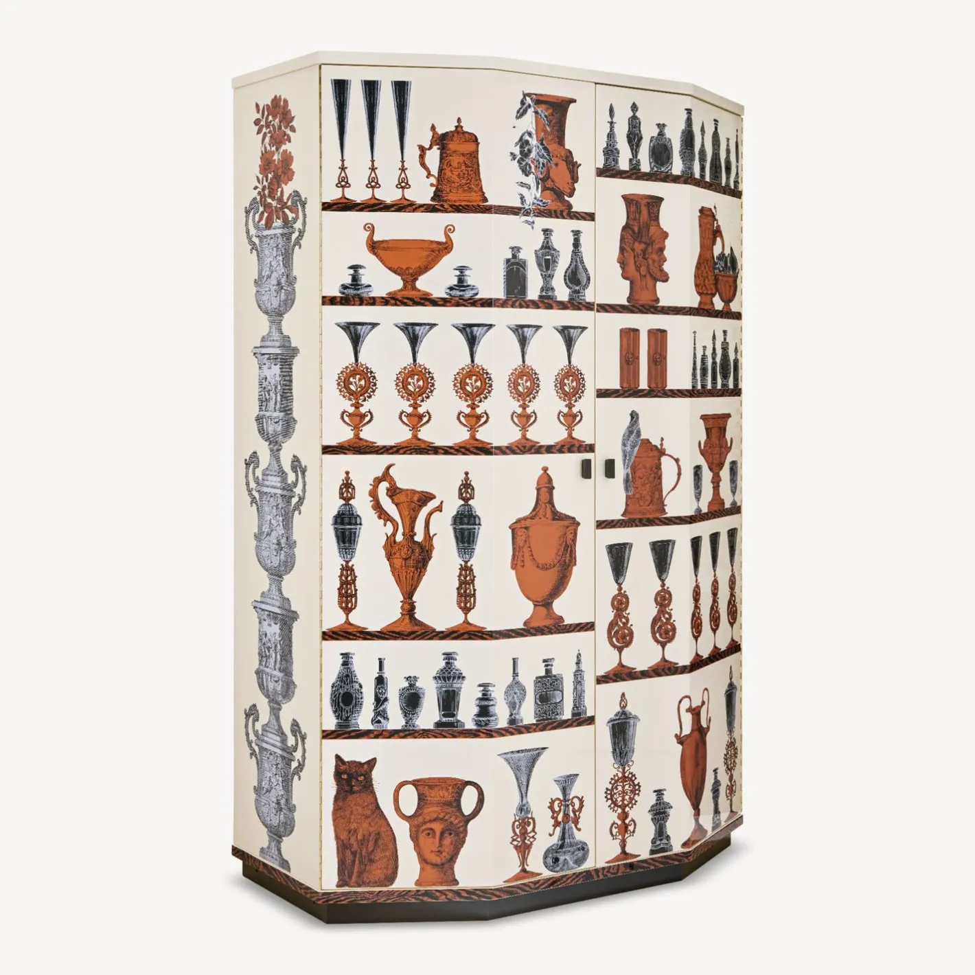 Fornasetti Armadi Curvi^Mobile Bar Curvo Poliedrico Vasi Multicolore