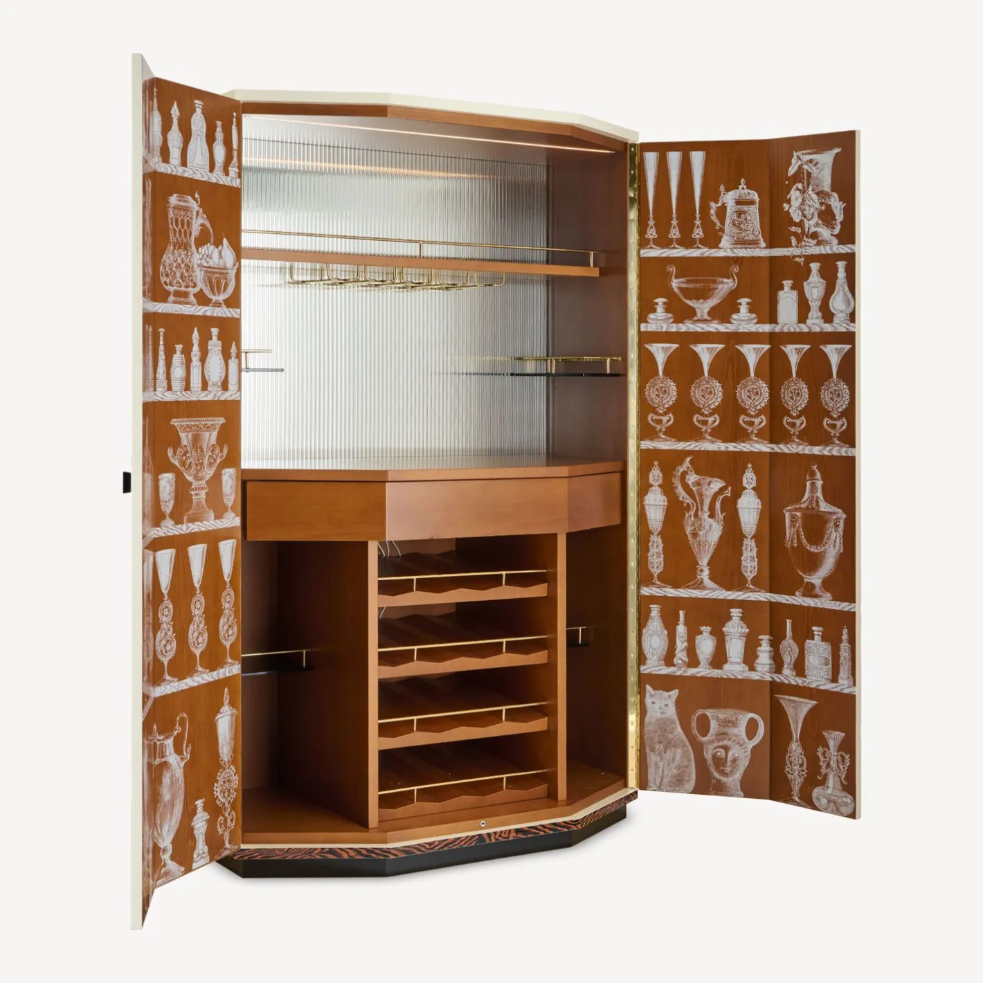 Fornasetti Armadi Curvi^Mobile Bar Curvo Poliedrico Vasi Multicolore