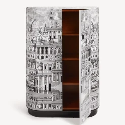 Fornasetti Armadi Curvi^Mobile Curvo Citta Che Si Rispecchia Bianco Nero