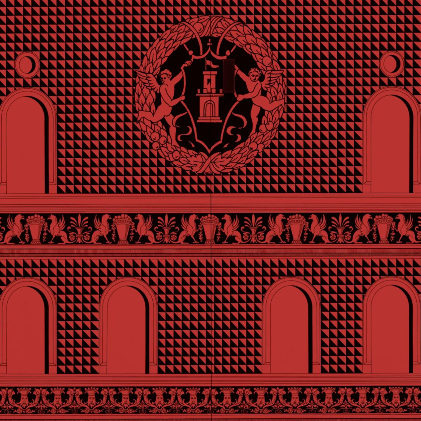 Fornasetti Armadi Curvi^Mobile Curvo Facciata Quattrocentesca Rosso Nero