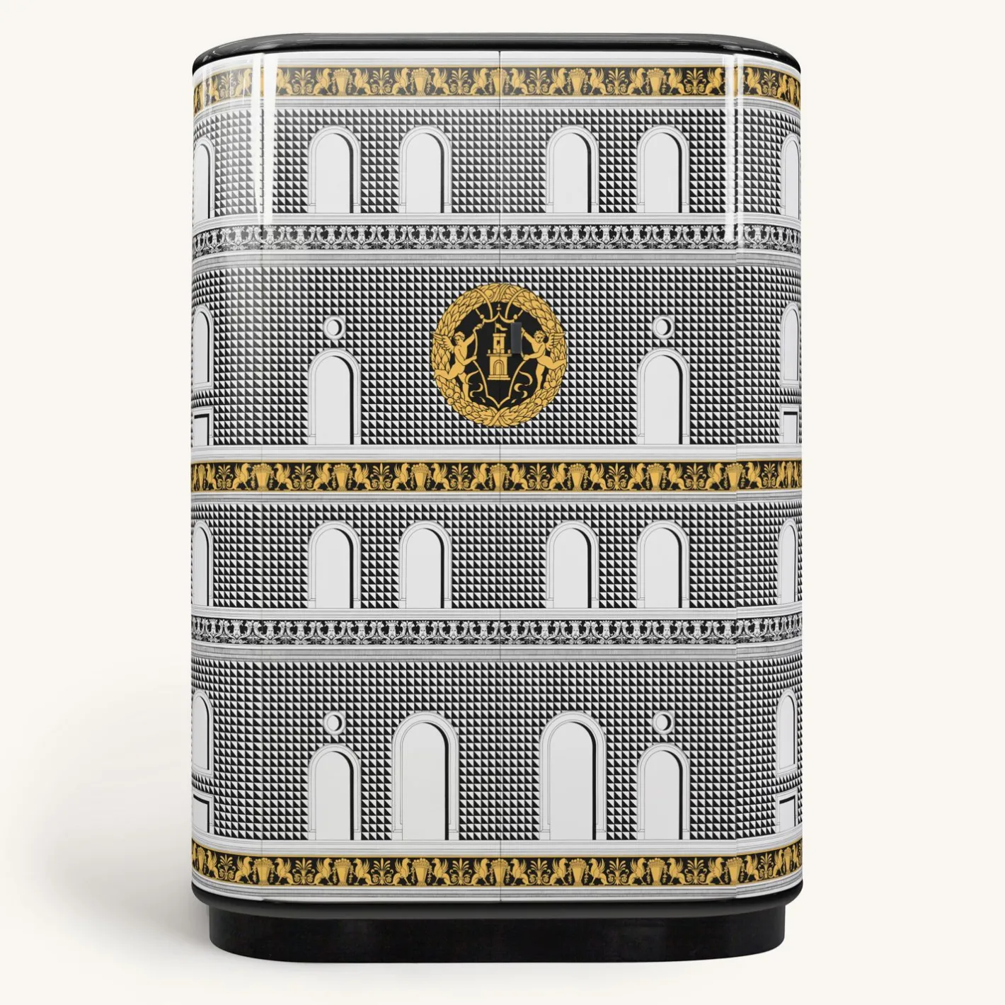 Fornasetti Armadi Curvi^Mobile Curvo Facciata Quattrocentesca Bianco/Nero/Giallo