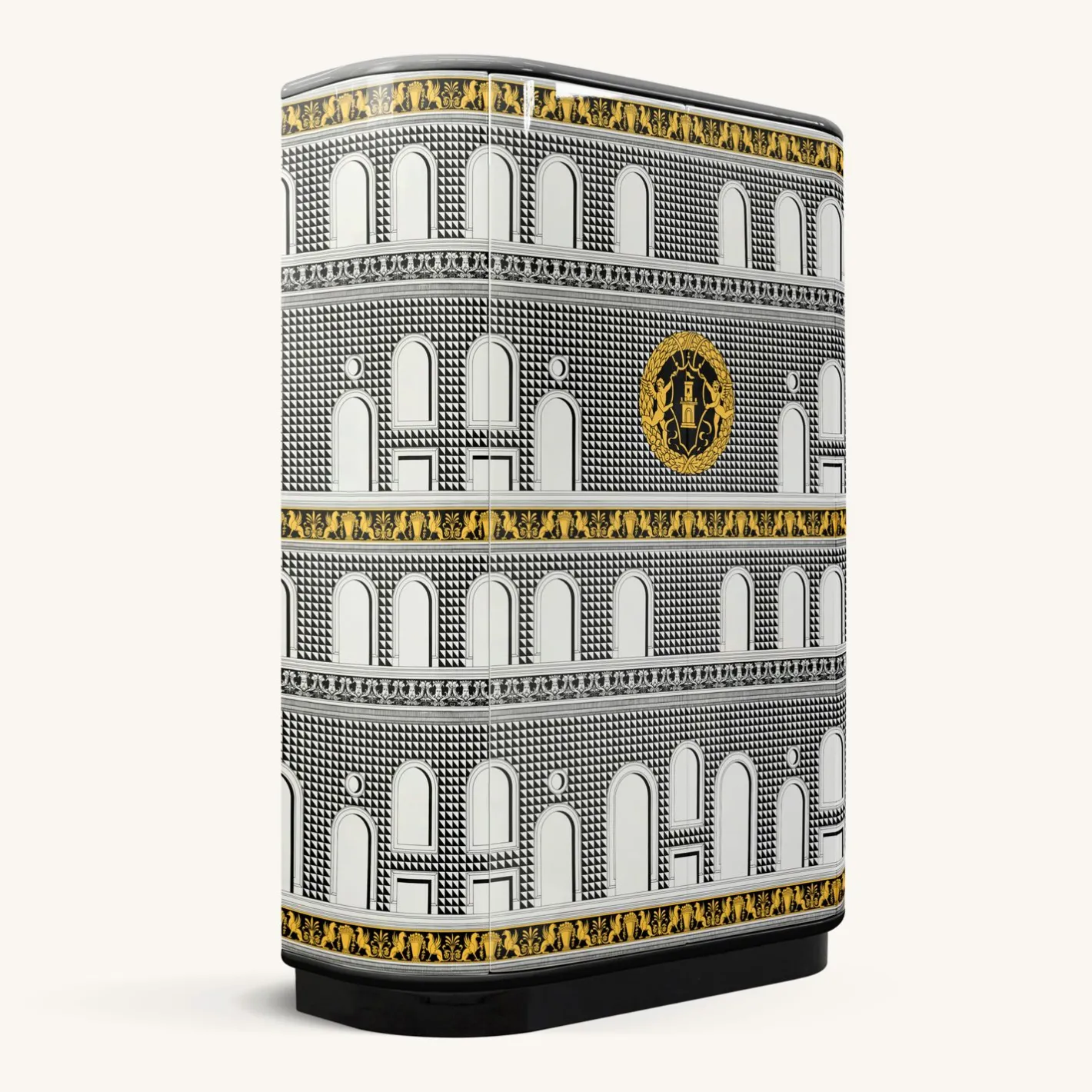 Fornasetti Armadi Curvi^Mobile Curvo Facciata Quattrocentesca Bianco/Nero/Giallo
