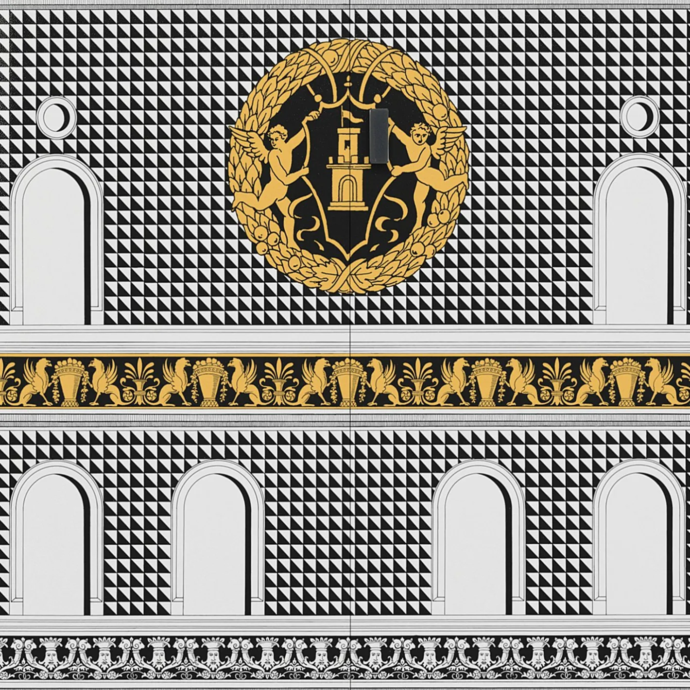 Fornasetti Armadi Curvi^Mobile Curvo Facciata Quattrocentesca Bianco/Nero/Giallo