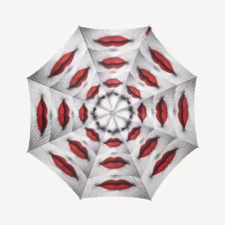 Fornasetti Gli Ombrelli^Ombrello Pieghevole Bocche Bianco/Nero/Rosso
