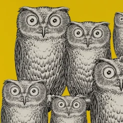 Fornasetti Pannelli Decorativi^Pannello Riunione Di Civette Giallo/Nero