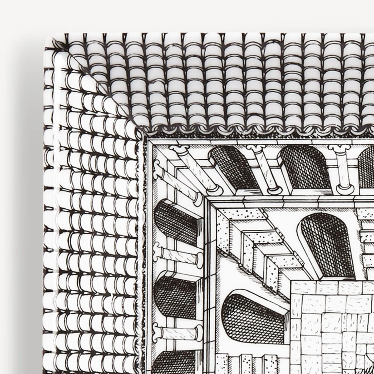 Fornasetti Piatti Decorativi^Piastra Architettura Bianco Nero