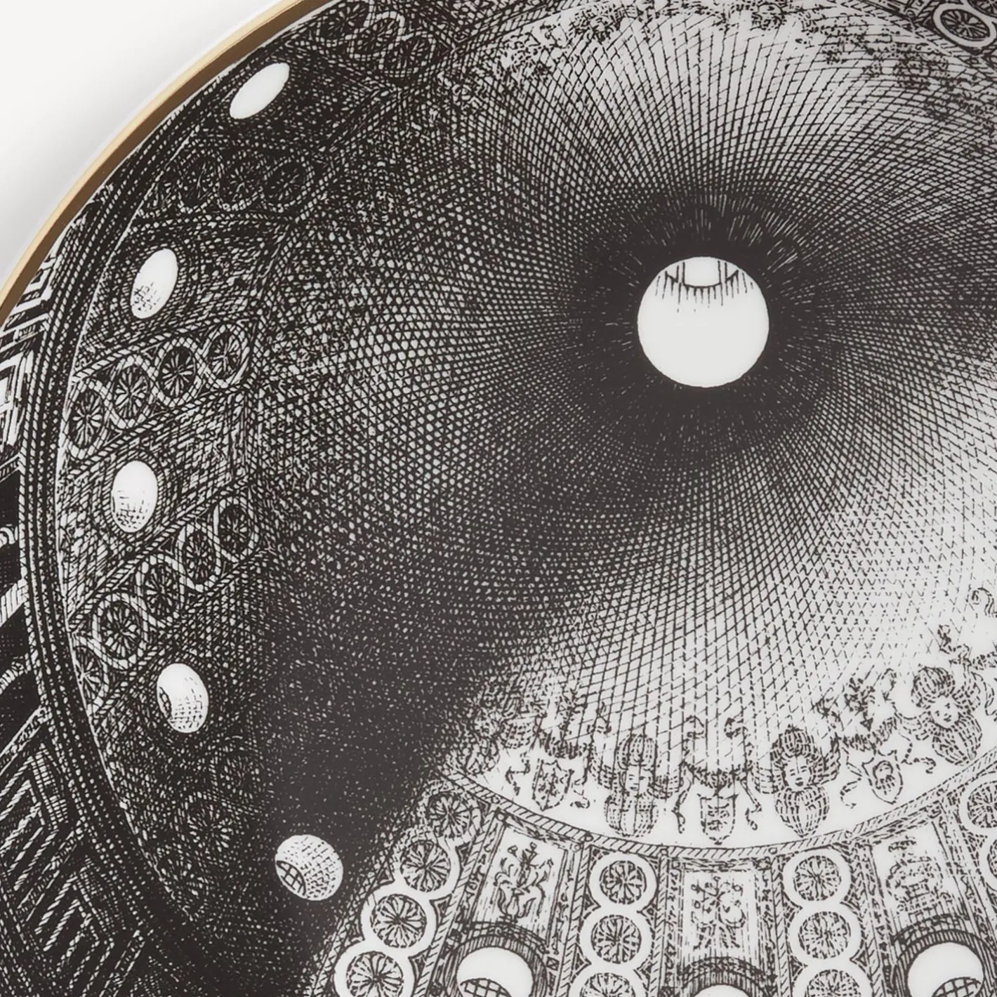 Fornasetti Piatti Decorativi^Piatto Cupola Tiburio Di S. Maria Delle Grazie (Milano) Bianco/Nero/Oro
