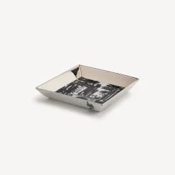 Fornasetti Piatti Decorativi^Piatto Quadrato Giardino Settecentesco Bianco/Nero/Platino