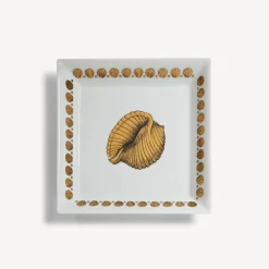Fornasetti Piatti Decorativi^Piatto Quadrato Giro Di Conchiglie Bianco/Nero/Oro