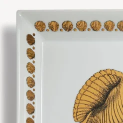 Fornasetti Piatti Decorativi^Piatto Quadrato Giro Di Conchiglie Bianco/Nero/Oro