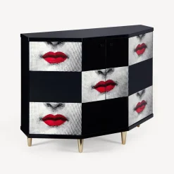 Fornasetti Armadietti^Piccolo Armadietto Bacio Poliedrico Rosso/Bianco/Nero