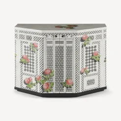 Fornasetti Armadietti^Piccolo Mobiletto Poliedrico Musciarabia Con Rose Multicolore