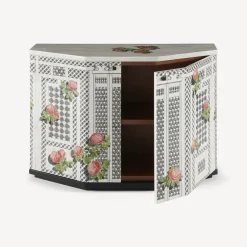Fornasetti Armadietti^Piccolo Mobiletto Poliedrico Musciarabia Con Rose Multicolore