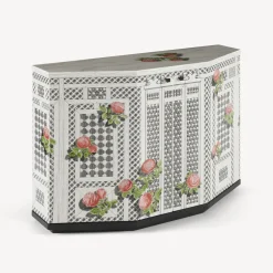 Fornasetti Armadietti^Piccolo Mobiletto Poliedrico Musciarabia Con Rose Multicolore