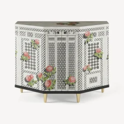 Fornasetti Armadietti^Piccolo Mobiletto Poliedrico Musciarabia Con Rose Multicolore