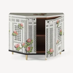 Fornasetti Armadietti^Piccolo Mobiletto Poliedrico Musciarabia Con Rose Multicolore