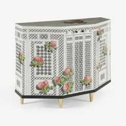 Fornasetti Armadietti^Piccolo Mobiletto Poliedrico Musciarabia Con Rose Multicolore