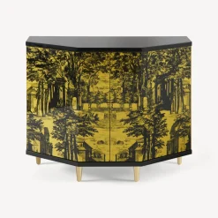 Fornasetti Armadietti^Piccolo Mobiletto Poliedrico Giardino Settecentesco Nero Giallo