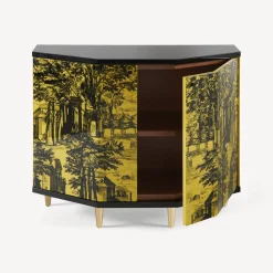 Fornasetti Armadietti^Piccolo Mobiletto Poliedrico Giardino Settecentesco Nero Giallo