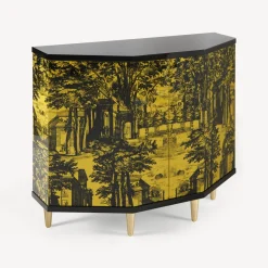 Fornasetti Armadietti^Piccolo Mobiletto Poliedrico Giardino Settecentesco Nero Giallo
