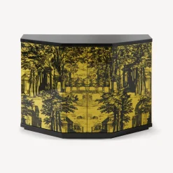 Fornasetti Armadietti^Piccolo Mobiletto Poliedrico Giardino Settecentesco Nero Giallo
