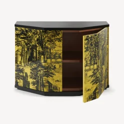Fornasetti Armadietti^Piccolo Mobiletto Poliedrico Giardino Settecentesco Nero Giallo