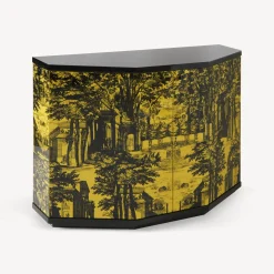 Fornasetti Armadietti^Piccolo Mobiletto Poliedrico Giardino Settecentesco Nero Giallo