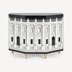 Fornasetti Armadietti^Piccolo Mobiletto Poliedrico Casa Con Colonne Bianco Nero
