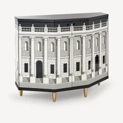 Fornasetti Armadietti^Piccolo Mobiletto Poliedrico Casa Con Colonne Bianco Nero