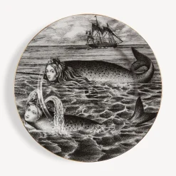 Fornasetti Piatti Decorativi^Placca Bordo Sirena N.6 Bianco/Nero/Oro
