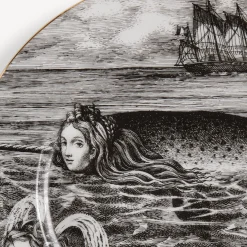 Fornasetti Piatti Decorativi^Placca Bordo Sirena N.6 Bianco/Nero/Oro