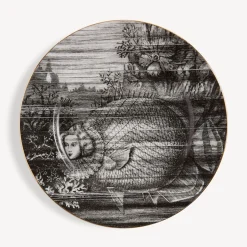 Fornasetti Piatti Decorativi^Placca Bordo Sirena N.3 Bianco/Nero/Oro