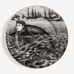 Fornasetti Piatti Decorativi^Placca Cerchio Sirene N.2 Bianco/Nero/Oro
